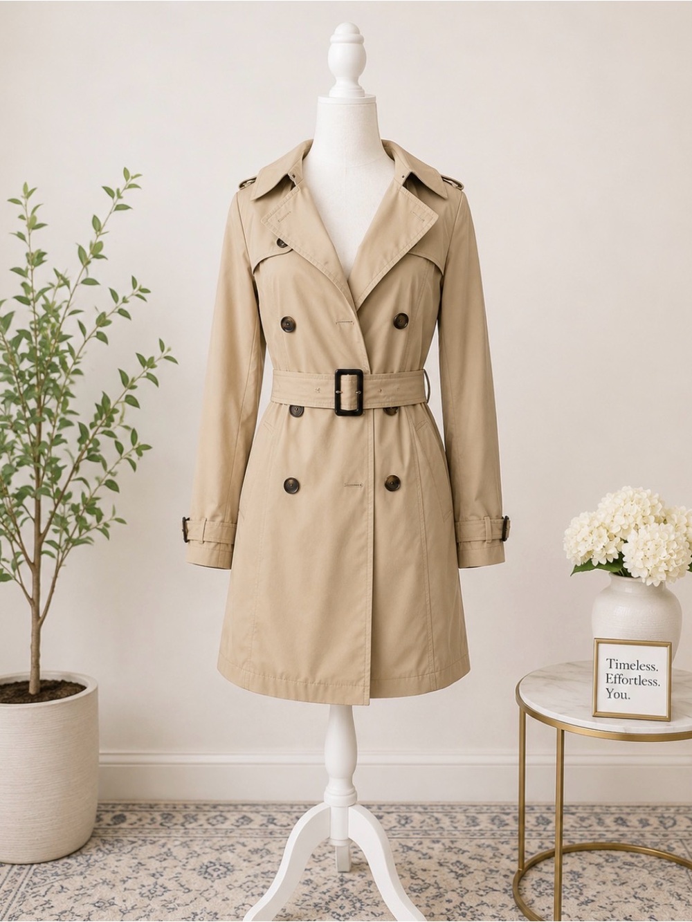 DKNY Beige Double-Breasted Trench Coat- Size Medium